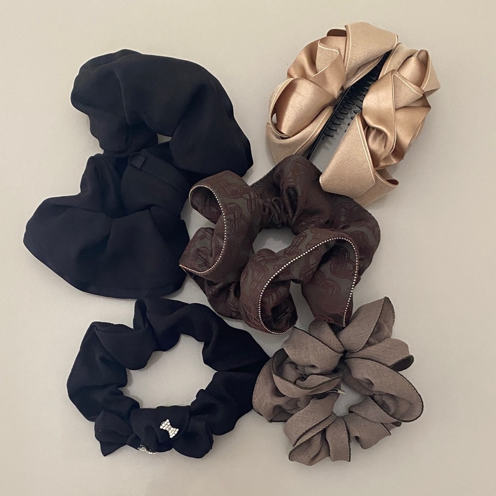 Hair Scrunchies Set in Black, Brown, and Gold